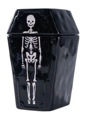 Black Skeleton Coffin Ceramic Treat Holder, NIB!